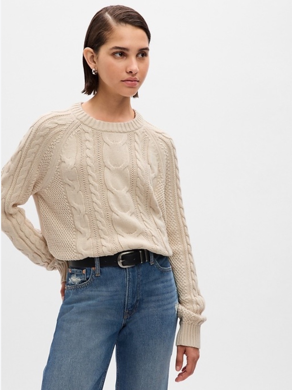 GAP 100% Cotton Cable Knit Sweater Cream Medium Fisherman Fall Academic Classic